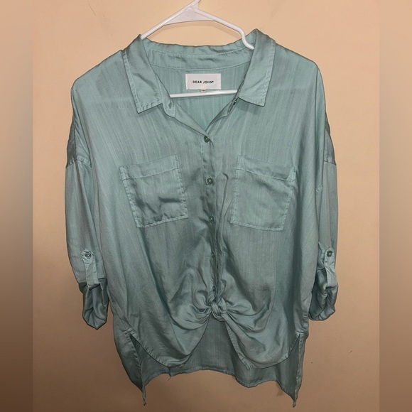 DEAR JOHN Arianna Front Tie Long Sleeve Button Front Shirt Tencel Relaxed Fit S - Picture 3 of 5
